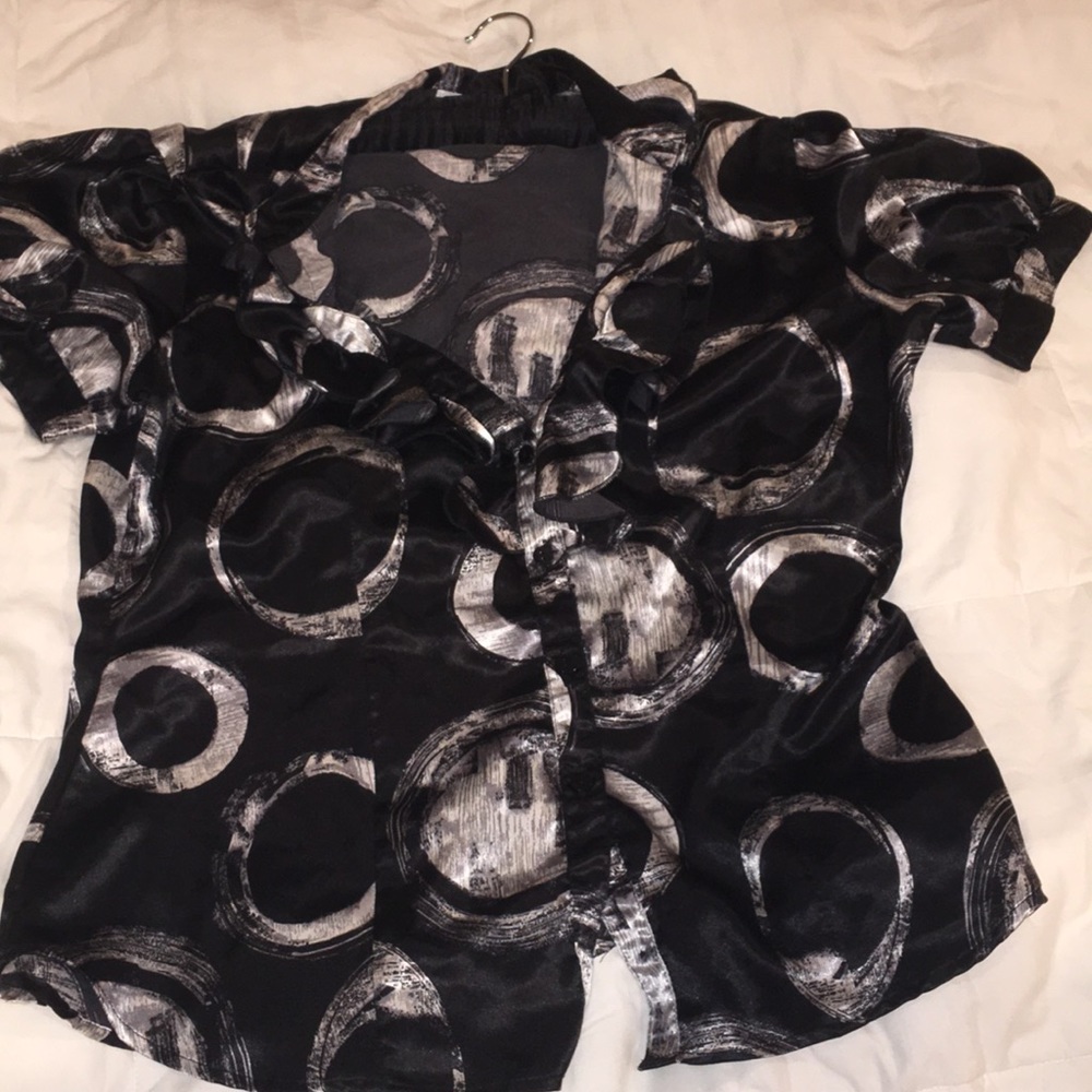 Black and white office shirt with ruffles